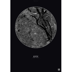 Affiche Kyiv – Poster vue satellite 6km N&B | Gravura – Fond foncé