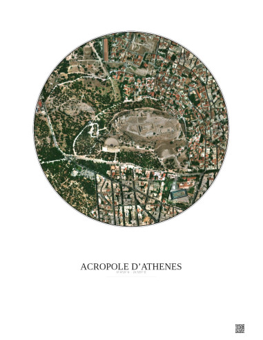 Affiche Acropole Dathenes – Poster vue satellite 0.5km Couleur | Gravura – Fond clair