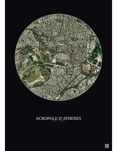 Affiche Acropole Dathenes – Poster vue satellite 1km Couleur | Gravura – Fond foncé