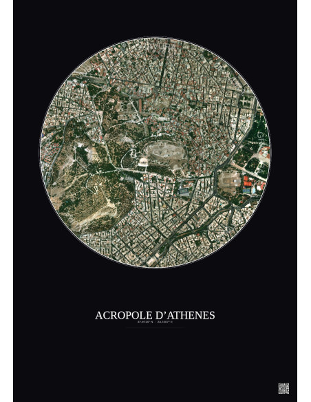 Affiche Acropole Dathenes – Poster vue satellite 1km Couleur | Gravura – Fond foncé