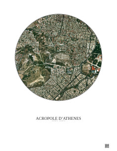 Affiche Acropole Dathenes – Poster vue satellite 1km Couleur | Gravura – Fond clair
