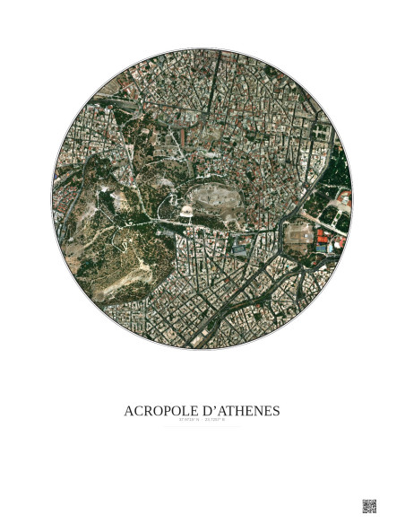 Affiche Acropole Dathenes – Poster vue satellite 1km Couleur | Gravura – Fond clair