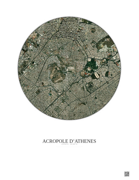 Acropole Dathenes Satellite View Poster 2.5km Color | Gravura – Light background