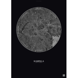 Affiche Kampala – Poster vue satellite 10km N&B | Gravura – Fond foncé