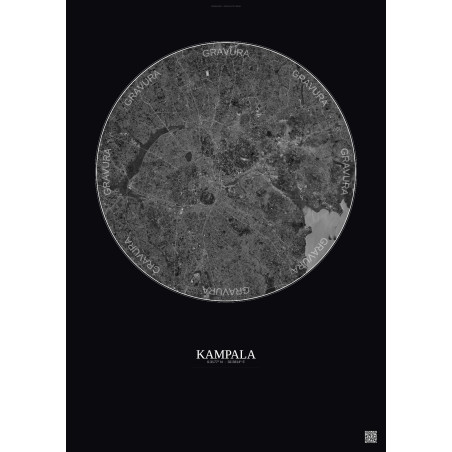 Affiche Kampala – Poster vue satellite 10km N&B | Gravura – Fond foncé