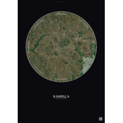 Affiche Kampala – Poster vue satellite 10km Couleur | Gravura – Fond foncé