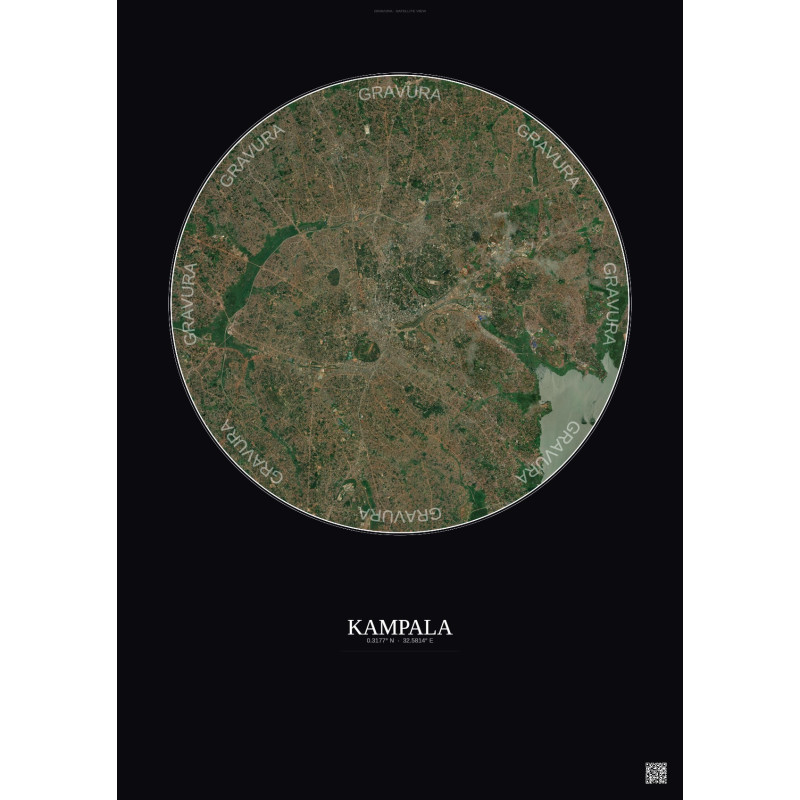Affiche Kampala – Poster vue satellite 10km Couleur | Gravura – Fond foncé