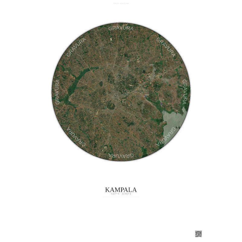 Kampala Satellite View Poster 10km Color | Gravura – Light background