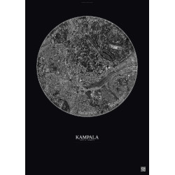 Affiche Kampala – Poster vue satellite 2.5km N&B | Gravura – Fond foncé