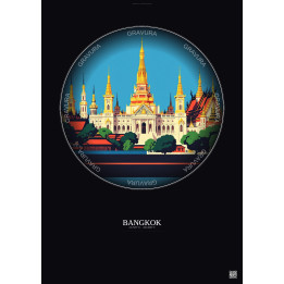 Affiche Bangkok – Poster illustration vintage – Grand Palace | Gravura – Fond foncé