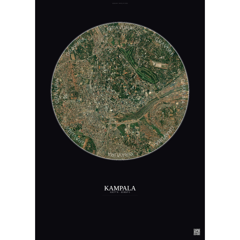 Affiche Kampala – Poster vue satellite 2.5km Couleur | Gravura – Fond foncé