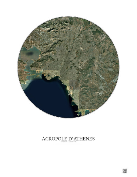 Acropole Dathenes Satellite View Poster 20km Color | Gravura – Light background