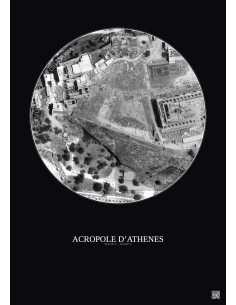 Affiche Acropole Dathenes – Poster vue satellite 0.1km N&B | Gravura – Fond foncé