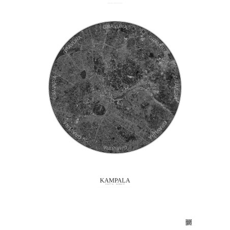 Kampala Satellite View Poster 6km B&W | Gravura – Light background
