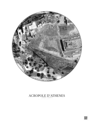 Affiche Acropole Dathenes – Poster vue satellite 0.1km N&B | Gravura – Fond clair