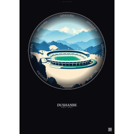 Affiche Dushanbe – Poster illustration vintage – Pamir Stadium | Gravura – Fond foncé