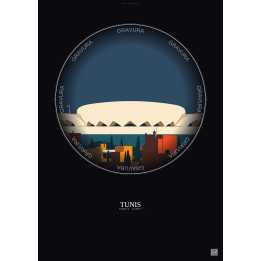 Affiche Tunis – Poster illustration vintage – Stade El Menzah | Gravura – Fond foncé