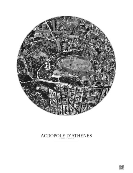 Affiche Acropole Dathenes – Poster vue satellite 0.5km N&B | Gravura – Fond clair