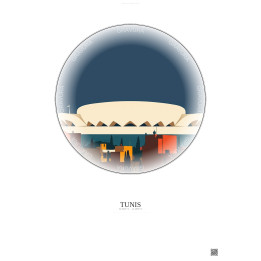 Affiche Tunis – Poster illustration vintage – Stade El Menzah | Gravura – Fond clair