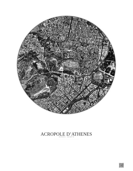 Acropole Dathenes Satellite View Poster 1km B&W | Gravura – Light background