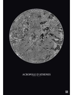 Affiche Acropole Dathenes – Poster vue satellite 5km N&B | Gravura – Fond foncé