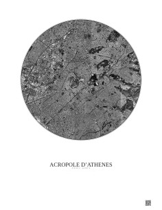 Affiche Acropole Dathenes – Poster vue satellite 5km N&B | Gravura – Fond clair