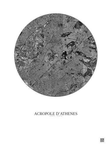 Acropole Dathenes Satellite View Poster 5km B&W | Gravura – Light background