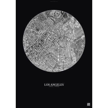 Affiche Los Angeles – Poster vue satellite 2.5km N&B | Gravura – Fond foncé