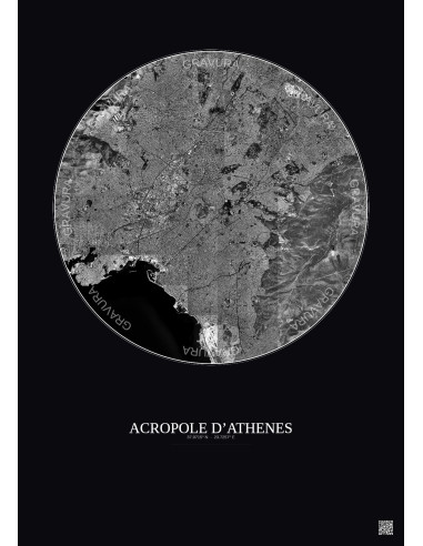 Acropole Dathenes Satellite View Poster 10km B&W | Gravura – Dark background