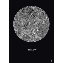 Affiche Los Angeles – Poster vue satellite 5km N&B | Gravura – Fond foncé