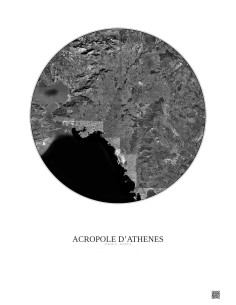 Affiche Acropole Dathenes – Poster vue satellite 20km N&B | Gravura – Fond clair