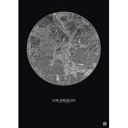 Affiche Los Angeles – Poster vue satellite 10km N&B | Gravura – Fond foncé