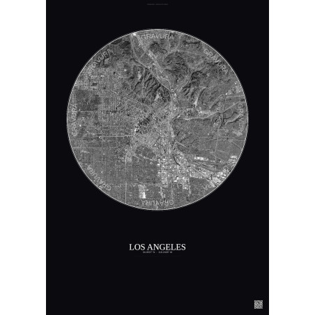 Affiche Los Angeles – Poster vue satellite 10km N&B | Gravura – Fond foncé