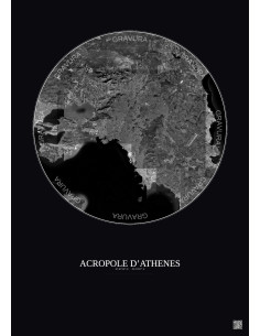 Acropole Dathenes Satellite View Poster 30km B&W | Gravura – Dark background