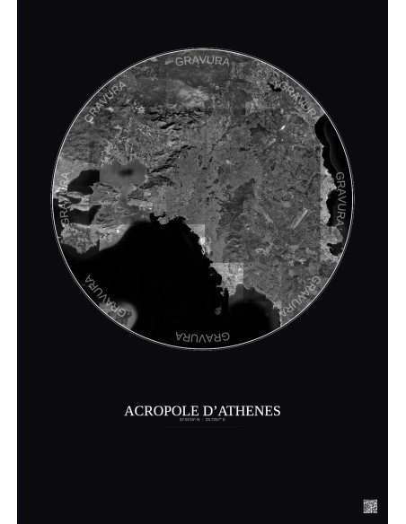 Acropole Dathenes Satellite View Poster 30km B&W | Gravura – Dark background