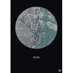 Affiche Miami – Poster vue satellite 2.5km Couleur | Gravura – Fond foncé