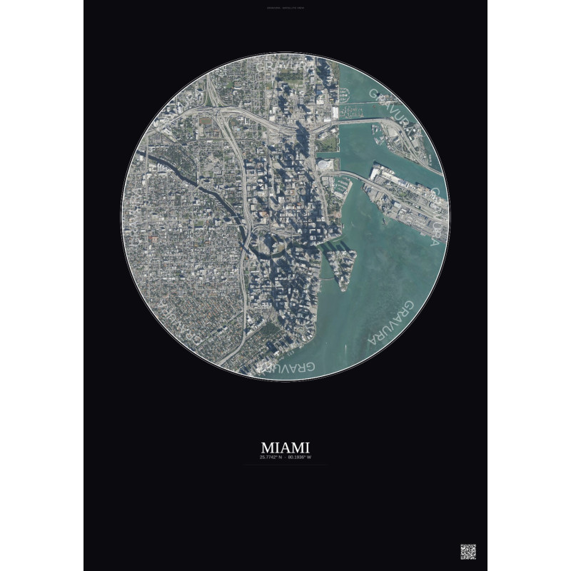Affiche Miami – Poster vue satellite 2.5km Couleur | Gravura – Fond foncé