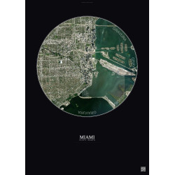 Affiche Miami – Poster vue satellite 5km Couleur | Gravura – Fond foncé