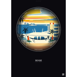 Affiche Miami – Poster illustration vintage – Kaseya Center | Gravura – Fond foncé
