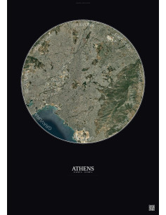 Affiche Athens – Poster vue satellite 10km Couleur | Gravura – Fond foncé