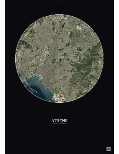 Affiche Athens – Poster vue satellite 10km Couleur | Gravura – Fond foncé