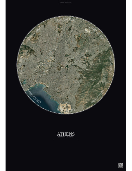Affiche Athens – Poster vue satellite 10km Couleur | Gravura – Fond foncé