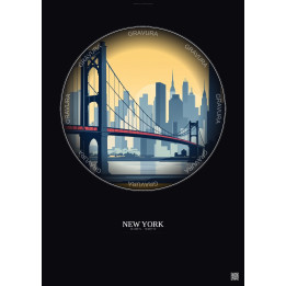 Affiche New York – Poster illustration vintage – Brooklyn Bridge | Gravura – Fond foncé