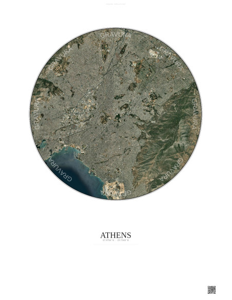 Affiche Athens – Poster vue satellite 10km Couleur | Gravura – Fond clair