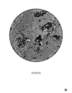 Affiche Athens – Poster vue satellite 2.5km N&B | Gravura – Fond clair