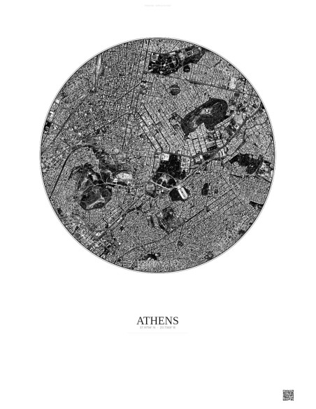 Athens Satellite View Poster 2.5km B&W | Gravura – Light background