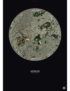 Affiche Athens – Poster vue satellite 2.5km Couleur | Gravura – Fond foncé