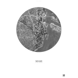 Affiche Miami – Poster vue satellite 2.5km N&B | Gravura – Fond clair