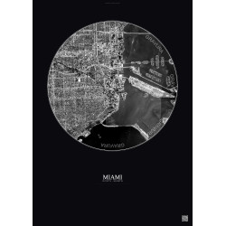 Affiche Miami – Poster vue satellite 5km N&B | Gravura – Fond foncé