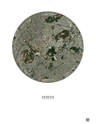 Affiche Athens – Poster vue satellite 2.5km Couleur | Gravura – Fond clair